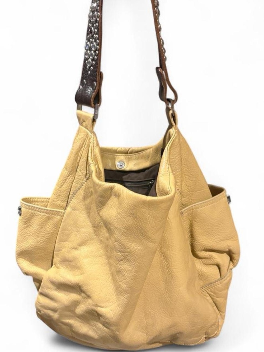 Y2K Tylie Malibu leather slouch bag goth chrome pocket accents
